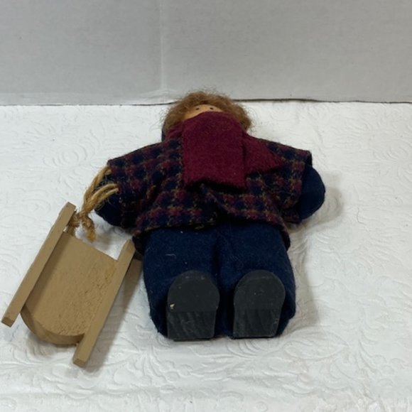 VTG 1992 Wooden Boy Winter Clothes w/Sled Doll Lizzie High 6"x4" Retired - Picture 4 of 14